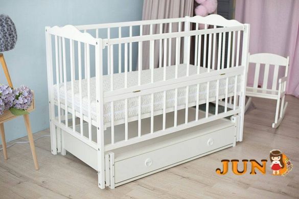 Детская кроватка для новорожденных Ангелина, с ящиком, откидной бок, бук белая