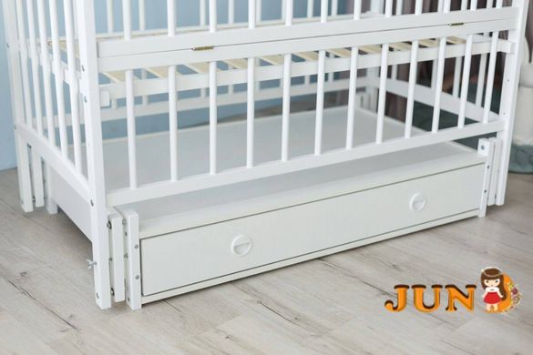 Детская кроватка для новорожденных Ангелина, с ящиком, откидной бок, бук белая