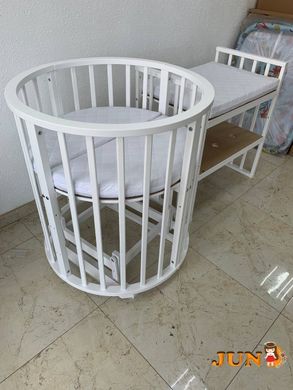 Детская кроватка для новорожденных кргулая трансформер овальная Сонечко, без ящика 7 в 1 белая