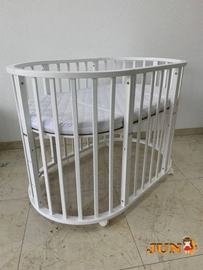 Дитяче ліжечко для новонароджених кругла трансформер овальне Сонечко, без шухляди 7 в 1 біле