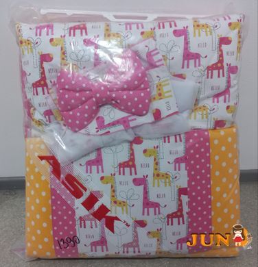 Комплект постільної білизни в дитяче ліжечко Asik рожеві жирафи та горошок