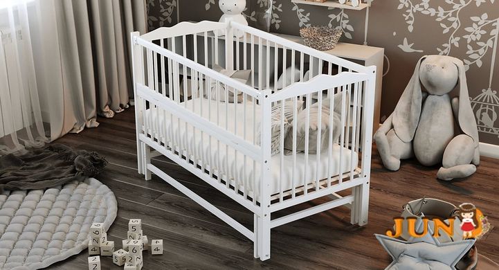 Дитяче ліжечко для немовлят ДУБОК Веселка без шухляди маятник з відкидною боковиною бук біле