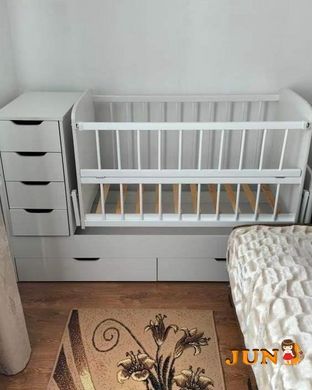 Детская кроватка для новорожденных с ящиком и переставной тумбой белая