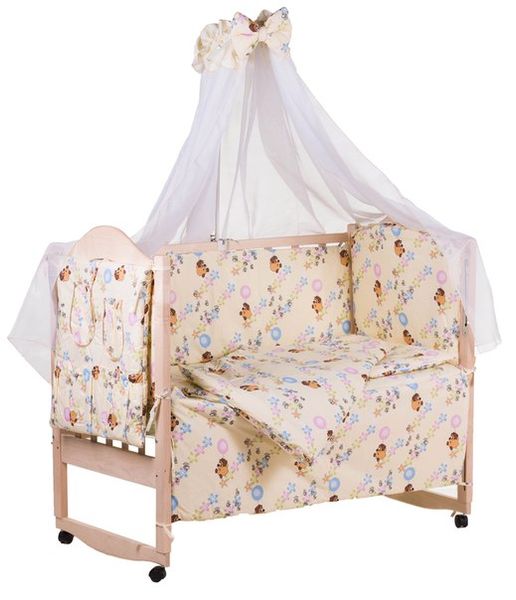 Комплект постільної білизни в дитяче ліжечко Qvatro Gold RG-08 малюнок бежевий (вінні-пух з кульками)