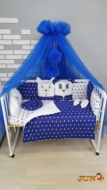 Комплект постільної білизни, в дитяче ліжечко. Синій із зірочками, з подушками