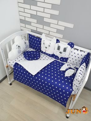 Комплект постільної білизни, в дитяче ліжечко. Синій із зірочками, з подушками