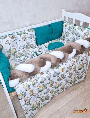 Комплект постільної білизни Bonna Elegance в дитяче ліжечко Лісові звірята ізумрудно-коричневі