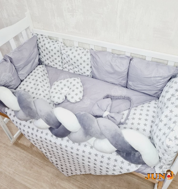 Комплект постільної білизни Bonna Elegance в дитяче ліжечко Зірки Серце Сірий