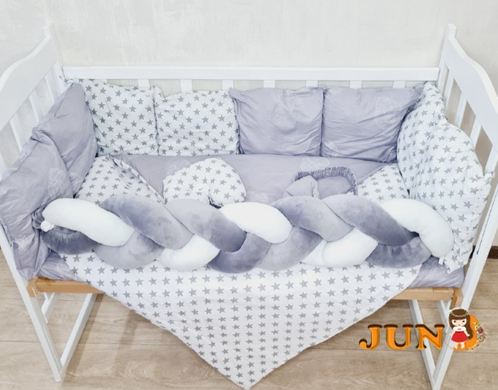 Комплект постільної білизни Bonna Elegance в дитяче ліжечко Зірки Серце Сірий