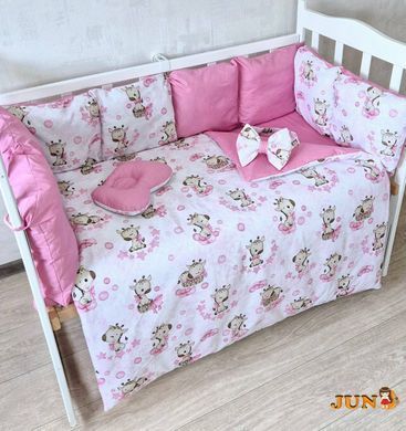 Комплект постільної білизни Bonna Eco New в дитяче ліжечко Жирафка Рожева Однотон