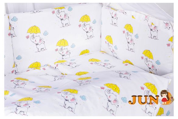 Комплект постельного белья в детскую кроватку Babyroom Comfort-08 белый (слоники с желтым зонтиком)