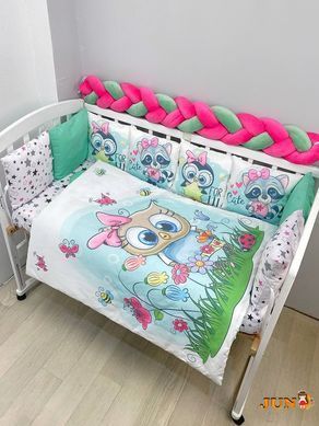 Комплекти постільної білизни, в дитяче ліжечко. Совеня зелено- малинове