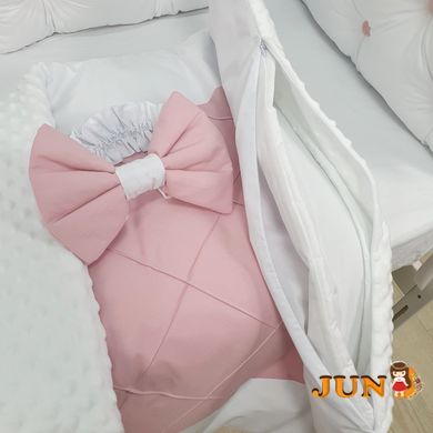 Комплект постільної білизни + Конверт на виписку-з подушечками, в дитяче ліжечко. Біло- пудровий