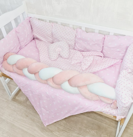 Комплект постільної білизни Bonna Elegance в дитяче ліжечко Горошок Рожевий