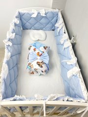 Комплект постельного белья, в детскую кроватку. Голубой, с мишками.