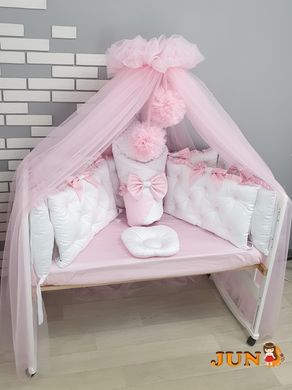 Комплект постільної білизни + Конверт на виписку-з подушечками, в дитяче ліжечко. Біло-рожевий