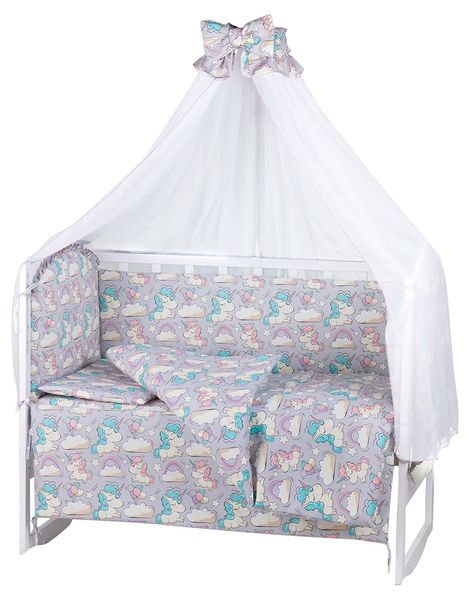Комплект постільної білизни в дитяче ліжечко Babyroom Comfort-08 unicorn сірий (єдинороги), Сірий
