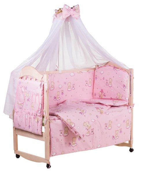 Комплект постільної білизни в дитяче ліжечко Qvatro Gold RG-08 малюнок рожевий (ведмедики, бджілка, зірка)