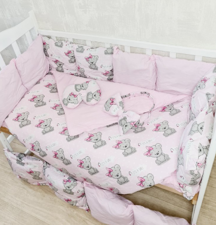 Комплект постільної білизни Bonna Eco в дитяче ліжечко Тедді Рожевий