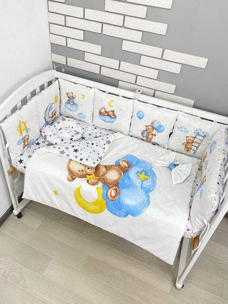 Комплекти постільної білизни, в дитяче ліжечко. Ведмедик блакитний (подушки не з'ємні)