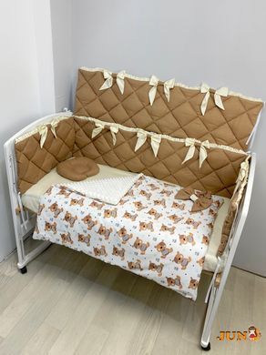 Комплект постільної білизни, в дитяче ліжечко. Шоколадний, з ведмедиками.