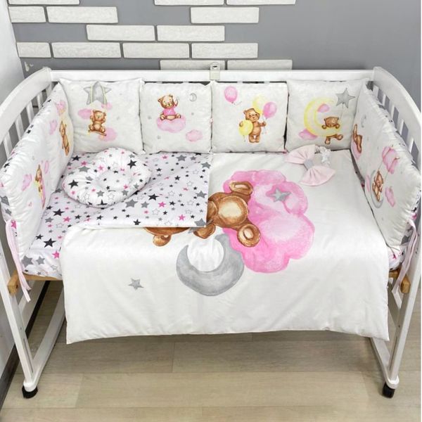 Комплекти постільної білизни, в дитяче ліжечко. Ведмедик рожевий (подушки не з'ємні)ковдра-з'ємна