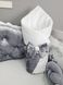 Комплект постільної білизни + Конверт на виписку-з подушечками, в дитяче ліжечко. Сірий бархат, з стразами та коронами принт