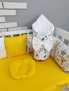 Комплект постільної білизни, в дитяче ліжечко. Жовті машинки