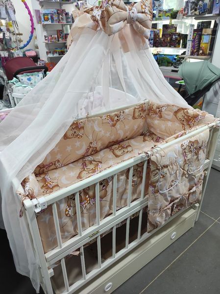 Комплект постельного белья в детскую кроватку Qvatro Gold RG-08 рисунок мишки морды (персиковый)
