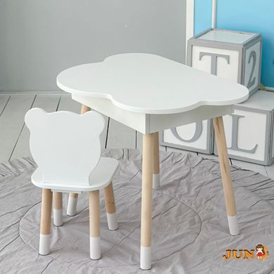 Стол облачко с нишей и стульчик Мишка Белый