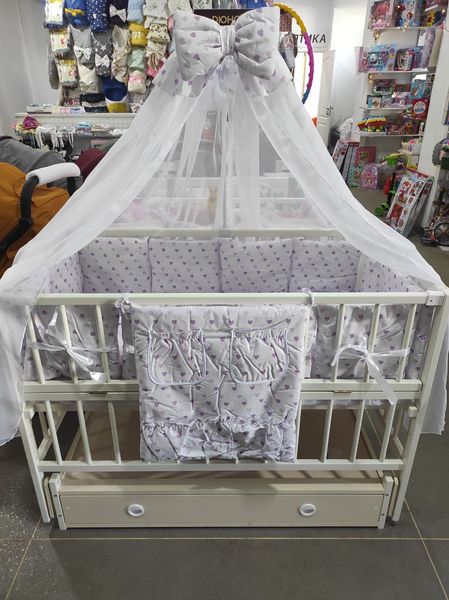 Комплект постельного белья в детскую кроватку Qvatro Gold RG-08 рисунок сердечки на сером (серый)