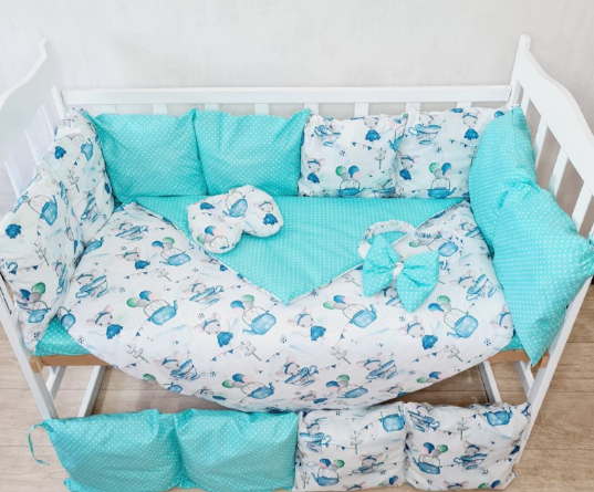 Комплект постільної білизни Bonna Eco в дитяче ліжечко Мишки М'ятний
