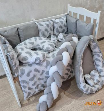 Комплект постельного белья Bonna Elegance New в детскую кроватку Перья Серое