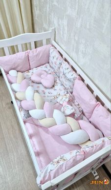 Комплект постільної білизни Bonna Elegance New в дитяче ліжечко Оленятко з квіточками Рожевий з бежевим
