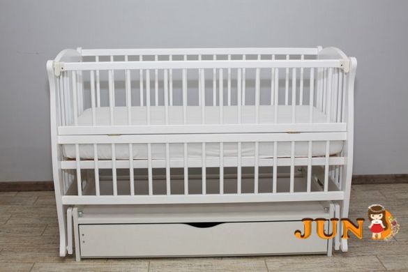 Дитяче ліжечко для новонароджених ДУБОК Грація з шухлядою, маятник, відкидний бік бук білий