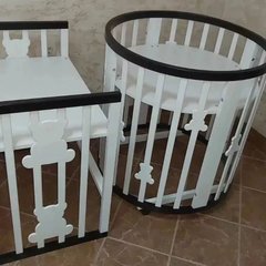 Детская кроватка для новорожденных трансформер, без ящика белая+венге (круглая 7 в 1)