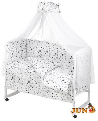 Комплект постільної білизни в дитяче ліжечко Qvatro Gold RG-08 малюнок білий (сірі зірки)