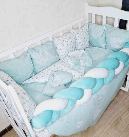 Комплект постільної білизни Bonna Elegance в дитяче ліжечко Серця М'ята