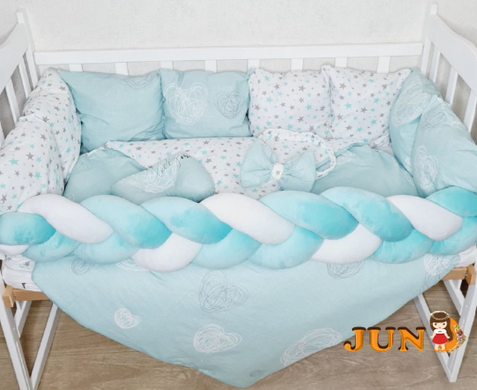 Комплект постільної білизни Bonna Elegance в дитяче ліжечко Серця М'ята