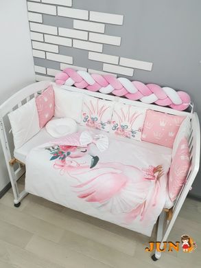 Комплекти постільної білизни, в дитяче ліжечко. Рожевий фламінго з коронами