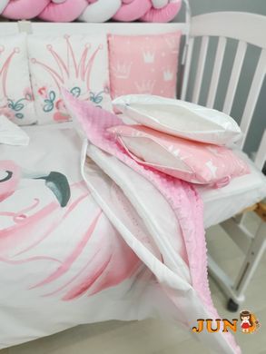 Комплекти постільної білизни, в дитяче ліжечко. Рожевий фламінго з коронами