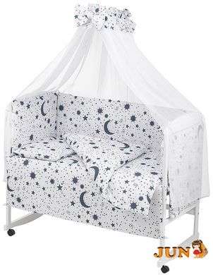 Комплект постельного белья в детскую кроватку Qvatro Gold RG-08 рисунок белая (темно-синие звезды, месяц)