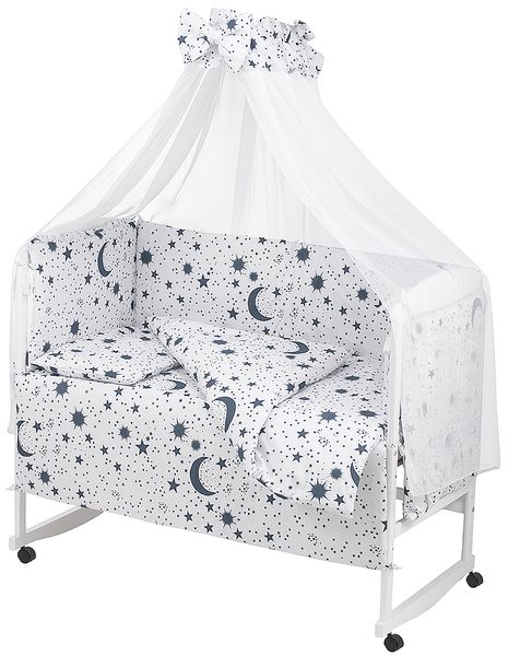 Комплект постільної білизни в дитяче ліжечко Qvatro Gold RG-08 малюнок білий (темно-сині зірки, місяць)
