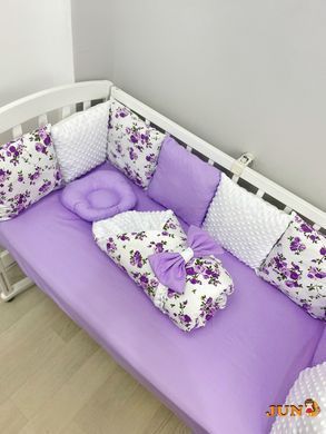 Комплект постільної білизни, в дитяче ліжечко. Квіточки фіолетові