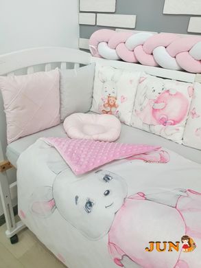 Комплекти постільної білизни, в дитяче ліжечко. Зайка в платті сіро-рожевий