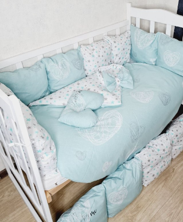 Комплект постільної білизни Bonna Eco в дитяче ліжечко Серця М'ята