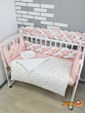 Комплект постільної білизни в дитяче ліжечко, персиковий з коронами.