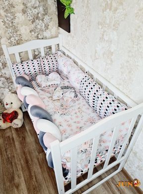 Комплект постільної білизни Bonna Elegance в дитяче ліжечко Серденька Сіро-рожеві
