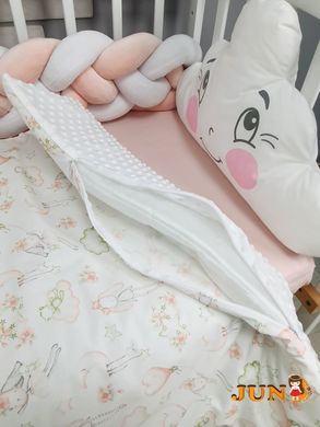 Комплект постільної білизни в дитяче ліжечко,  персиковий з хмаринками.