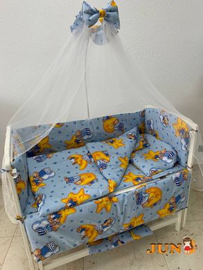 Комплект постільної білизни в дитяче ліжечко Qvatro Gold RG-08 малюнок блакитна (ведмедики сплять, місяць)
